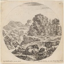 Landscape with Animals and Two Seated Shepherds, 1646. Creator: Stefano della Bella.