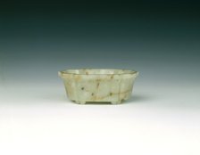 Jade quatrefoil bowl with a sage in landscape, Qing dynasty, China, late 18th century. Artist: Unknown