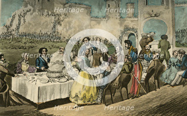 'The Table d'Hôte- 'Water, I do declare, - with Worms in it', 1838. Artist: Henry Thomas Alken.