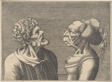 Two Grotesque Heads, 1538-73. Creator: Hans Liefrinck.