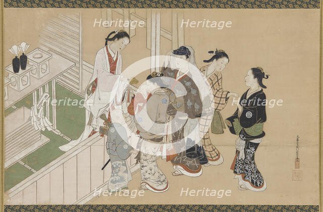 Infant's first visit to a Shinto shrine, Edo period, late 17th-early 18th century. Creator: Nishikawa Sukenobu.