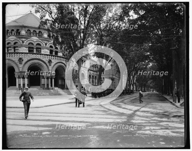 College Street and Osborn Hall, Yale College, between 1900 and 1906. Creator: Unknown.