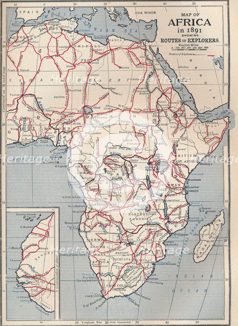 Map of Africa in 1891 showing routes of explorers, 1906. Artist: Unknown.