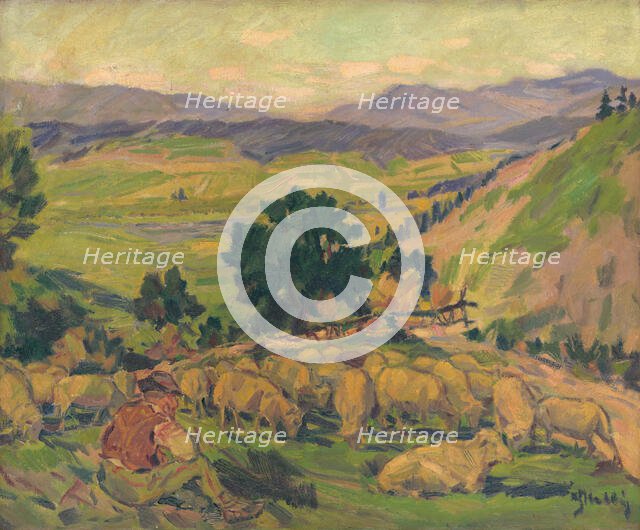 Landscape with Sheep, around 1936. Creator: Gustav Mally.