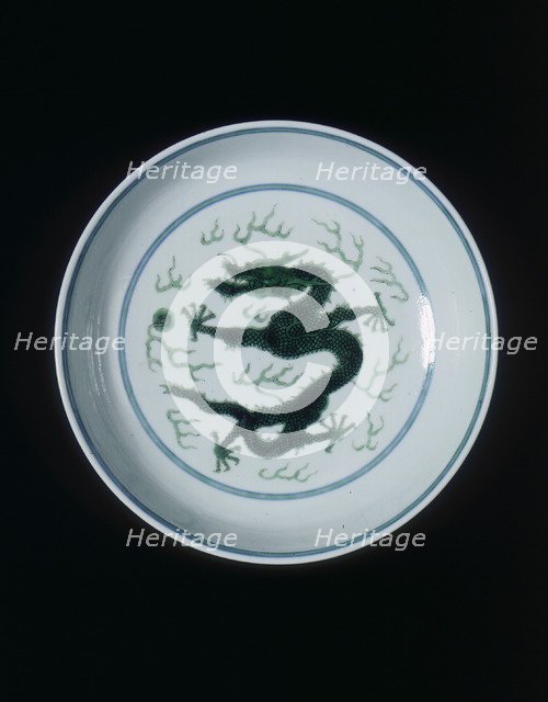 Green imperial dragon dish, Qianlong period, Qing dynasty, China, 1736-1795. Artist: Unknown