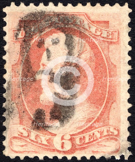 6c Abraham Lincoln with Harrisburg, PA man in coffin single, c. 1873. Creator: Unknown.