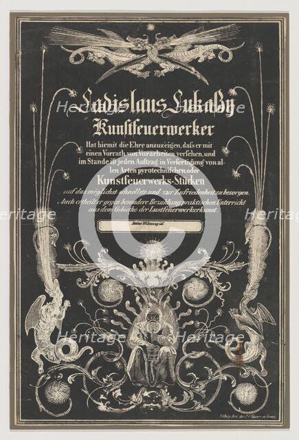 Trade card for Ladislas Lukassy Kunstfeuerwerker, 19th century. Creator: Joseph Franz Kaiser.