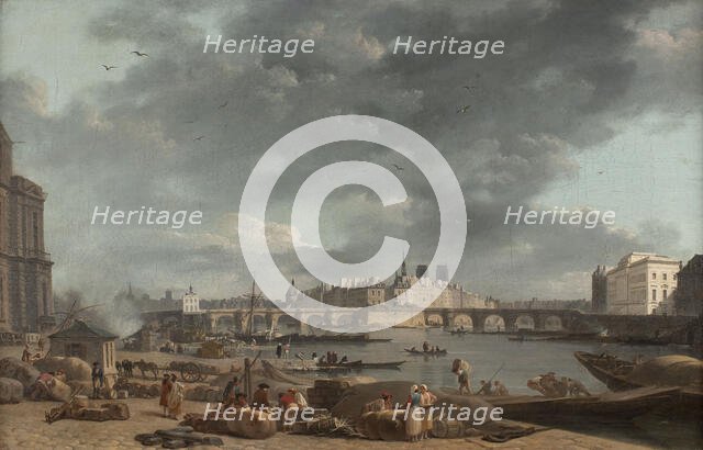The tip of the Ile de la Cite, seen from Port Saint-Nicolas, c1780. Creator: Alexandre Jean Noel.
