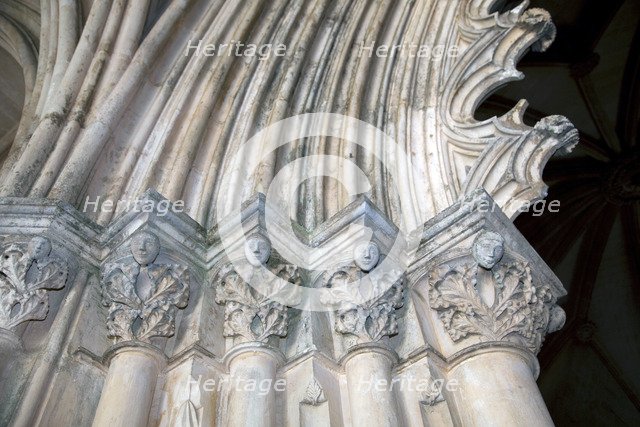 Floral and human motifs on capitals, Monastery of Batalha, Batalha, Portugal, 2009. Artist: Samuel Magal