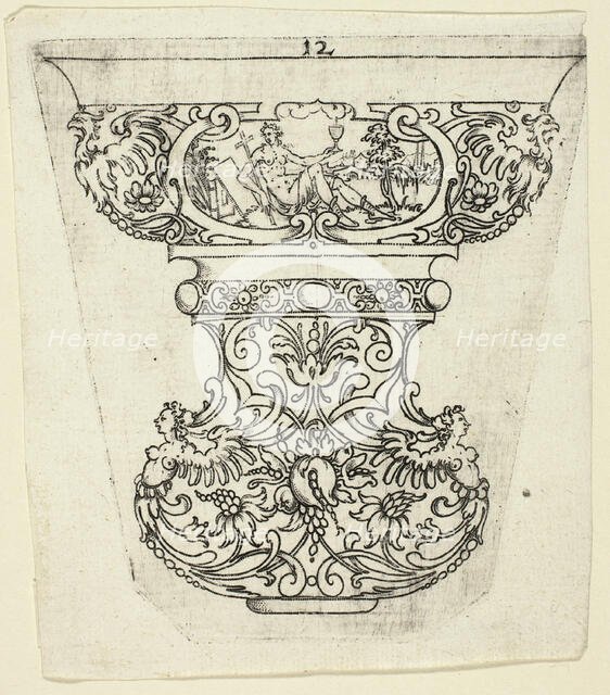Plate 12, from twenty ornamental designs for goblets and beakers, 1604. Creator: Master AP.