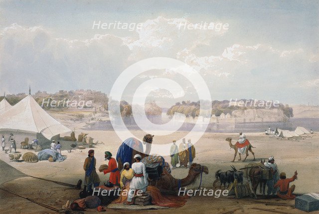 British army under canvas at Roree on the Indus, First Anglo-Afghan War, 1838-1842. Artist: James Atkinson
