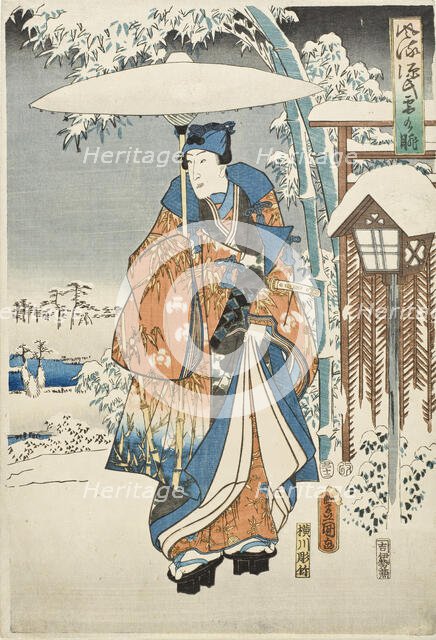 An Elegant Genji in Snow, 1853. Creator: Utagawa Kunisada.