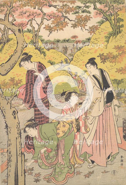 A Young Man, Two Young Women and a Girl at a Picnic Party, ca. 1789. Creator: Katsukawa Shuncho.