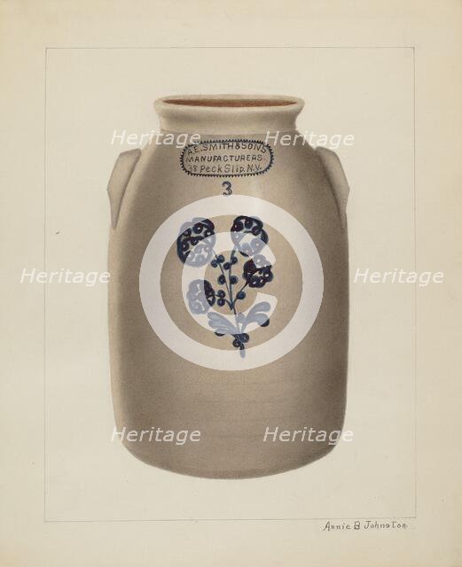 Jar, c. 1937. Creator: Annie B Johnston.