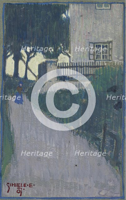 Landscape with house, trees and female figure, 1907.