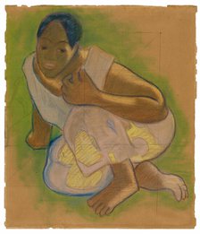 Crouching Tahitian Woman (related to the painting Nafea faa ipoipo [When Will You Marry?]), 1891/93. Creator: Paul Gauguin.