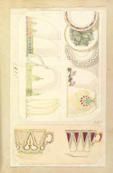 Five Designs for Decorated Cups and Three Designs for Saucers, 1845-55. Creator: Alfred Crowquill.