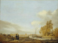 River Landscape with Footbridge, c1641. Creator: Aelbert Cuyp.