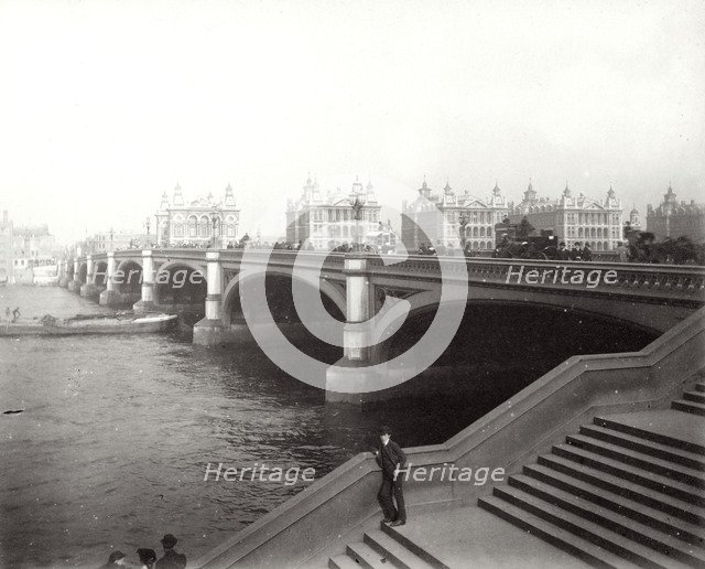Westminster Bridge and St Thomas's Hospital, London, 1887. Artist: Unknown