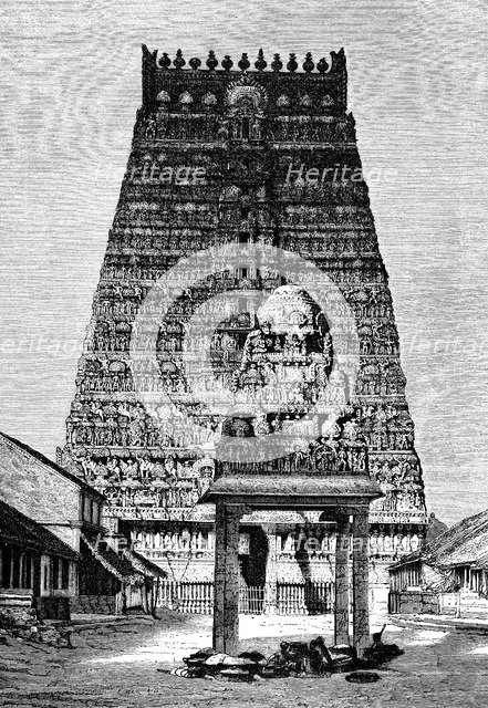 The chief gopura of the temple at Kumbakonam, India, 1895. Artist: Unknown