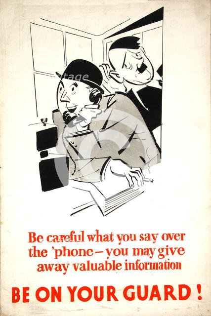 'Be careful what you say over the 'phone - you may give away...WWII poster,  between 1939 and 1946. Creator: Central Office of Information.