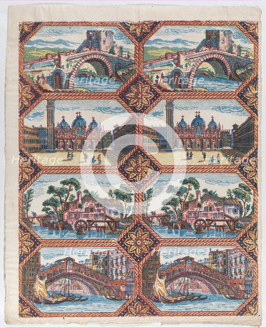 Sheet with two borders with Venetian landscapes, late 18th-mid-19th ..., late 18th-mid-19th century. Creator: Anon.