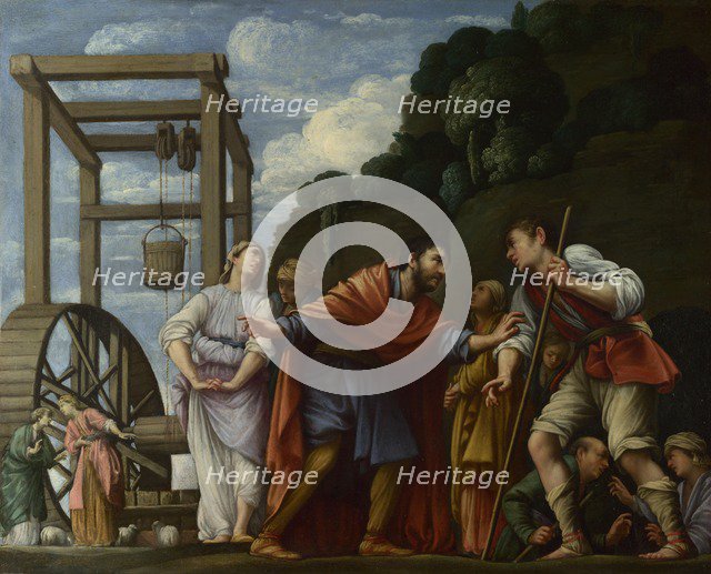 Moses defending the Daughters of Jethro, 1610. Artist: Saraceni, Carlo (1579-1620)