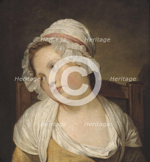 Portrait of a little girl in a white cap. Creator: Ecole Francaise.