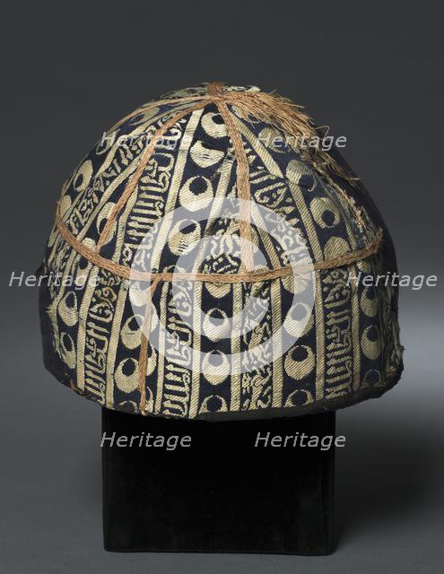 Cap with striped inscribed silk, 1300s. Creator: Unknown.