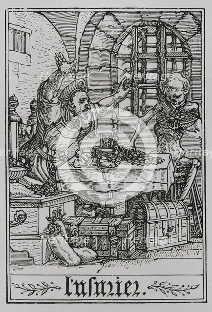 The Miser from "The Dance of Death", 1538, (1877). Creator: Unknown.