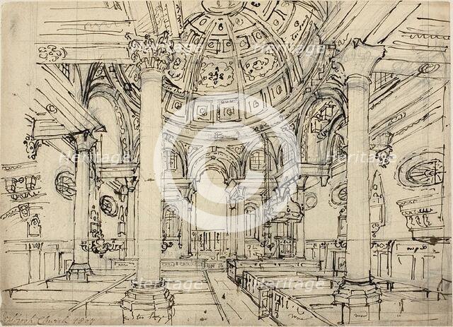 Study for Walbrook Church (recto); Sketches of Sailboats, Men and Dinghies (verso), 1807. Creator: Augustus Charles Pugin.