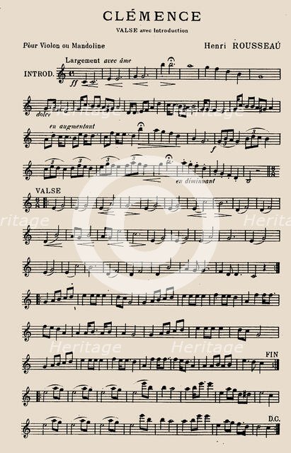 Sheet music of "Clémence", valse for violin and mandolin by Henri Rousseau, 1904. Creator: Rousseau, Henri Julien Félix (1844-1910).
