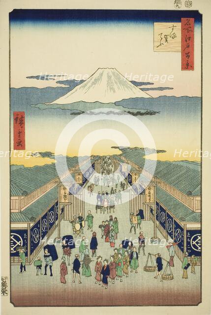 Surugacho, from the series "One Hundred Famous Views of Edo (Meisho Edo hyakkei)", 1856. Creator: Ando Hiroshige.