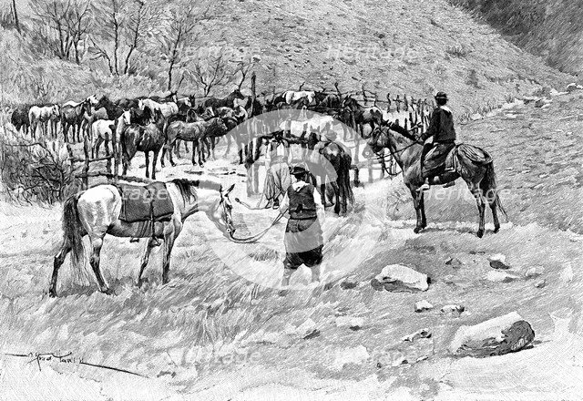 A corral, Patagonia, Argentina, 1895.Artist: Alfred Paris