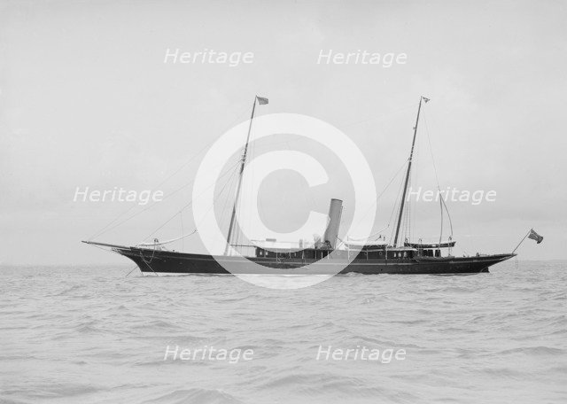 The steam yacht 'Greta' at anchor, 1912. Creator: Kirk & Sons of Cowes.