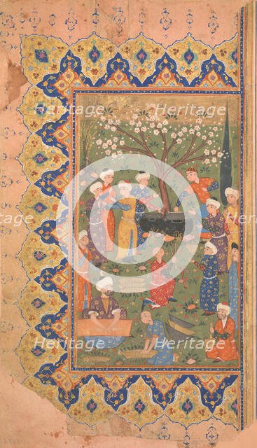 Preparation For a Noon-Day Meal, Folio from a Divan (Collected Works) of Mir 'Ali Shir Nava'i, 1580. Creator: Qasim 'Ali of Shiraz.