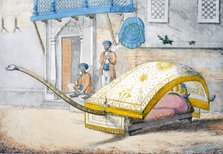 D'jehalledar, or canopied bed conveyance with extra-long front, 1799. Creator: Franz Balthazar Solvyns (1760-1824).