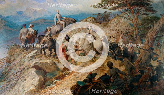 Morning in the Highlands. The royal family ascending Lochnagar, 1853. Artist: Haag, Carl (1820-1915)