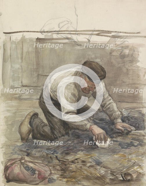 Farmer, on his knees, 1874-1925. Creator: Jan Veth.