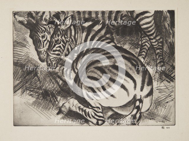 Zebras , pub. 1930. Creator: Laura Knight (1877 - 1970).