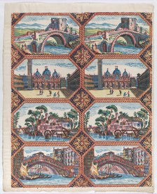 Sheet with two borders with Venetian landscapes, late 18th-mid-19th ..., late 18th-mid-19th century. Creator: Anon.