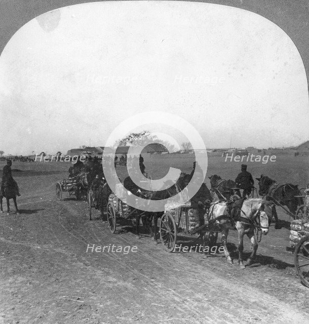 Japanese military transportation train, Manchuria, 1906. Artist: Keystone View Company