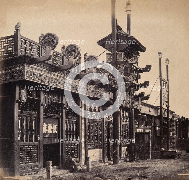 Beijing, China: an ornate shop exterior in the Chinese quarter. Creator: Felice Beato.
