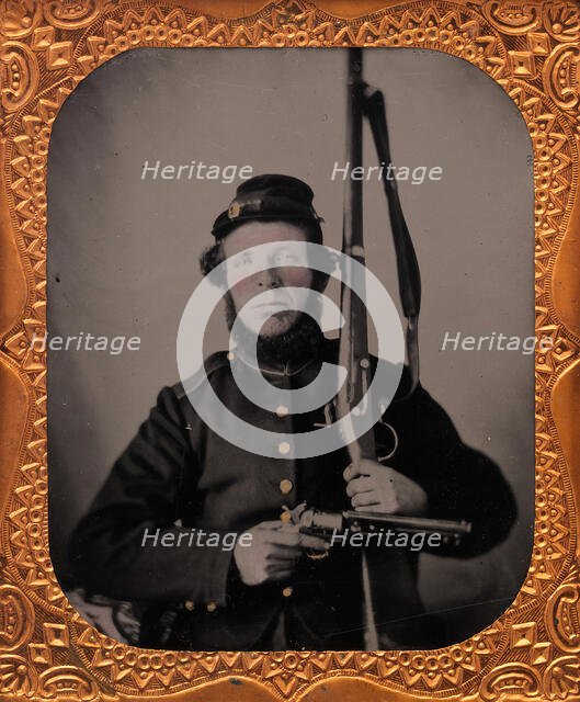Union Private with Musket and Pistol, 1861-65. Creator: Unknown.