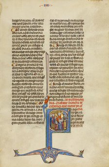 Initial S: Three Men Kneeling before a Judge; Vidal Mayor, about 1290-1310. Creator: Unknown.