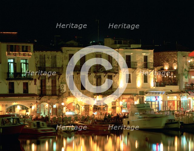 Old Harbour at night, Rethymnon, Crete, Greece.