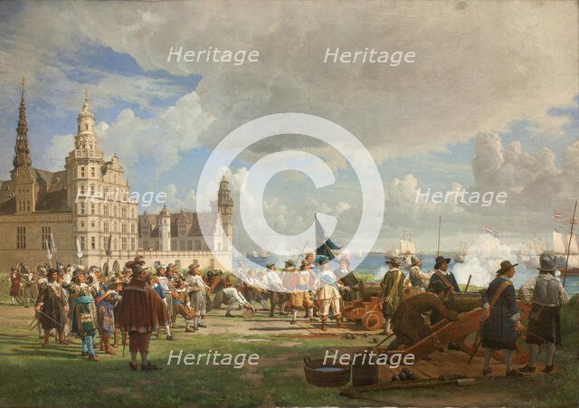 The Dutch fleet under Admiral Opdam passes the Sound on 29 Oct 1658 during the Swedish War, 1872. Creator: Johan Ludvig Gebhard Lund.