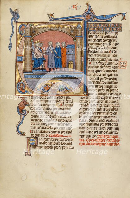 Initial D: Three Men before a Judge; Vidal Mayor, about 1290-1310. Creators: Unknown, Michael Lupi de Çandiu.