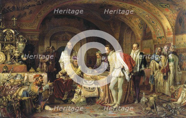 Ivan IV of Russia demonstrates his treasures to the ambassador of Queen Elizabeth I of England, 1875 Creator: Litovchenko, Alexander Dmitrievich (1835-1890).