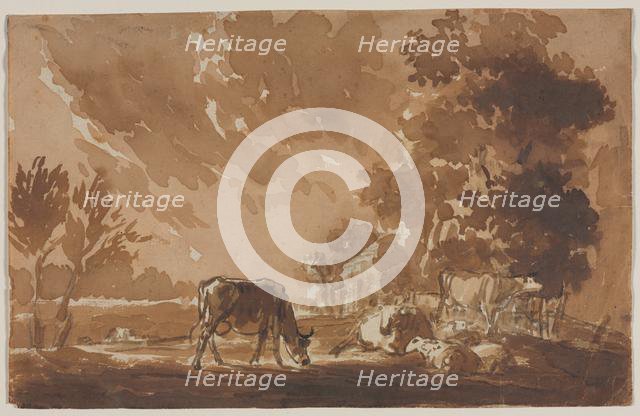Landscape with Cattle (recto) Cattle (verso), second or last third 1800s. Creator: Jules Dupré (French, 1811-1889).